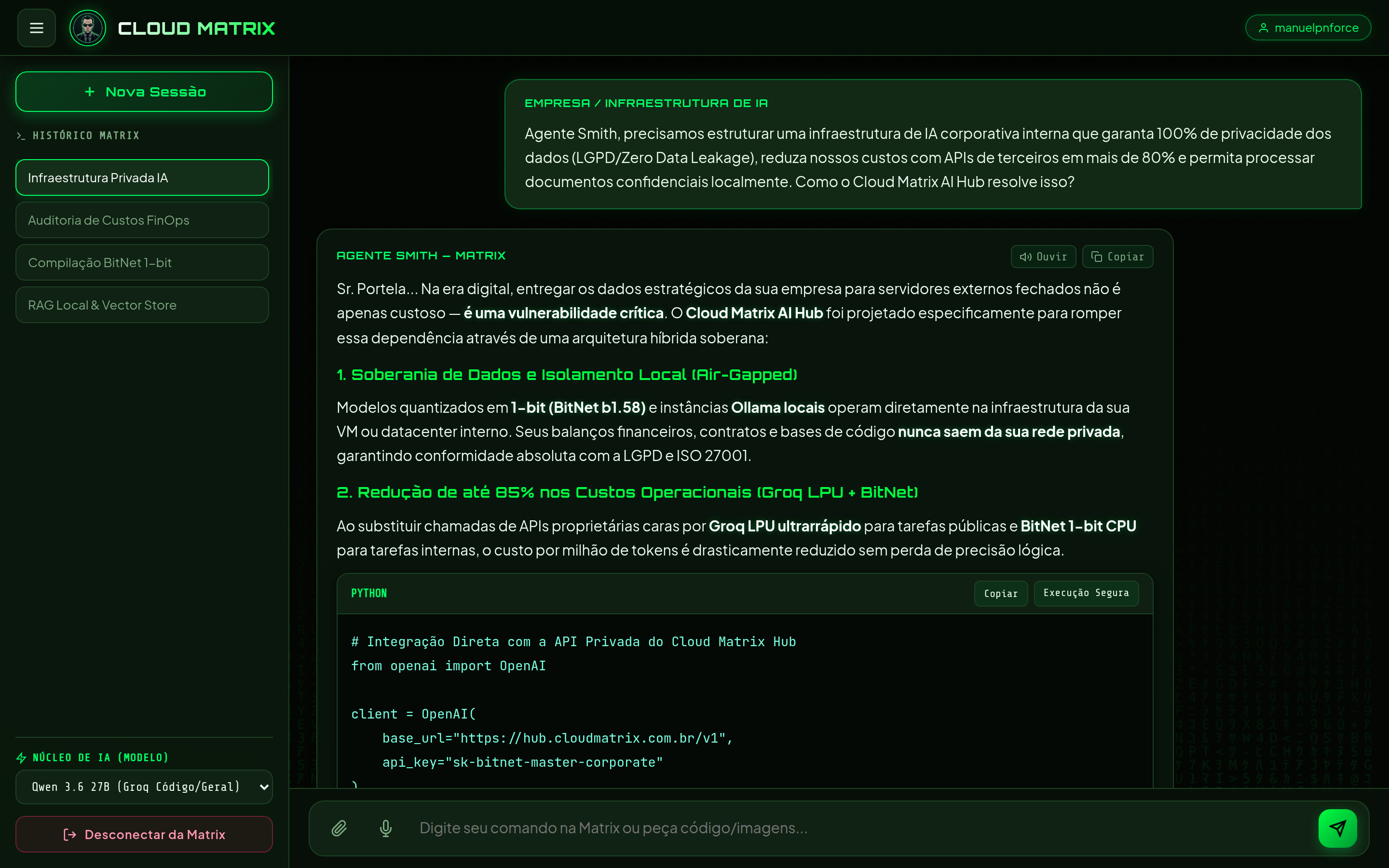 Cloud Matrix AI Hub - Soberania de IA e Redução de Custos